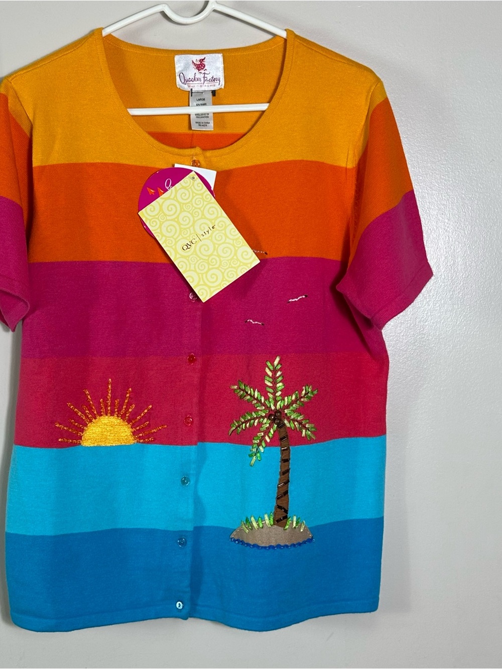 Quacker Factory Multi-Color Tropical Sunrise Button Cardigan